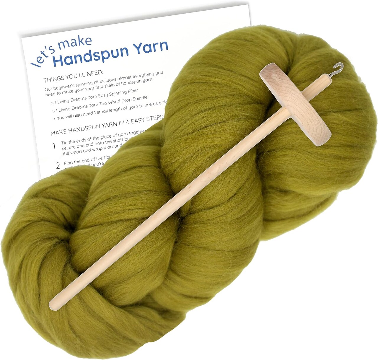 LEARN TO SPIN YARN - Beginner's Spinning Kit with Drop Spindle and Merino Pencil Roving. Choose your color.